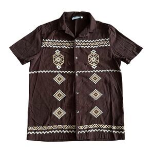 ASOS | Brown Casual Button Down Shirt with Aztec  Embroidery Design